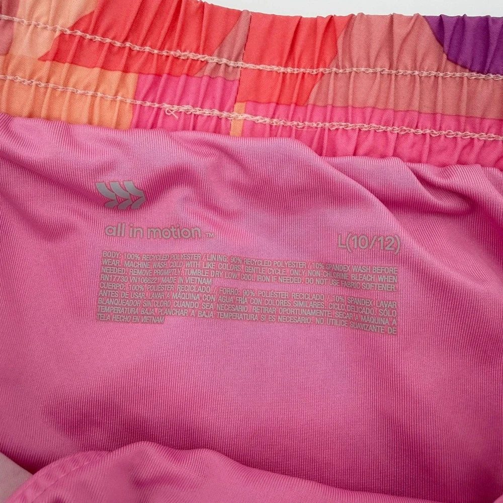 All in Motion Girls Pink Geometric Running Shorts Size L 10/12 Activewear